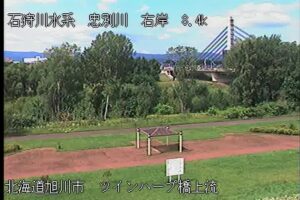 北海道旭川市 忠別川 ツインハープ橋上流のライブカメラ